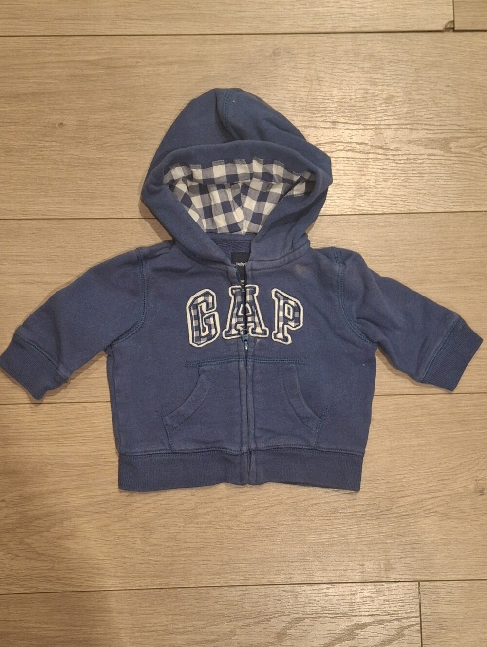 3/$30 Baby GAP Blue Checked Zip-Up Hoodie 3-6M